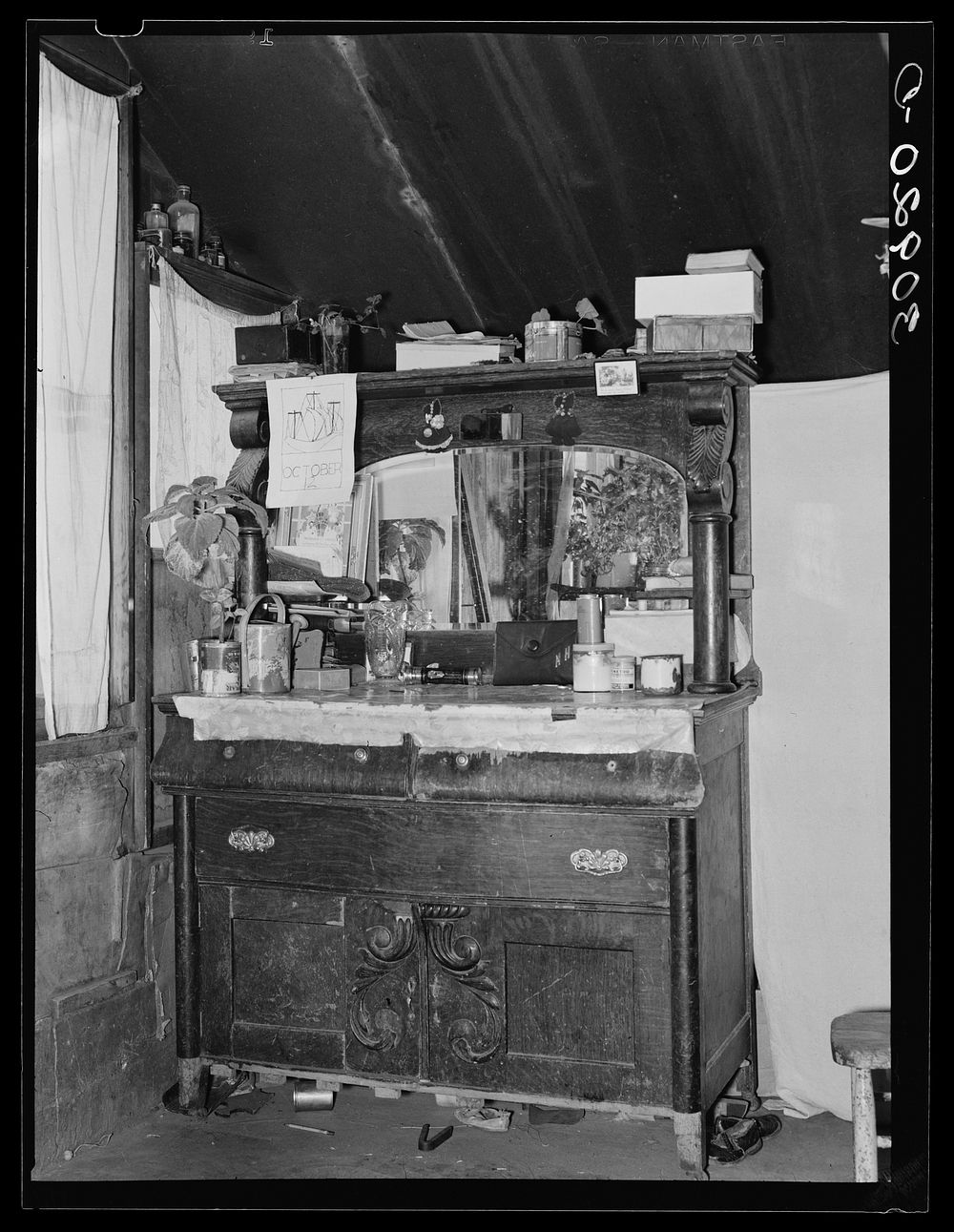 Dresser in home of John Harshenberger [i.e. Harshbarger], Mennonite farmer. Sheridan County, Montana by Russell Lee
