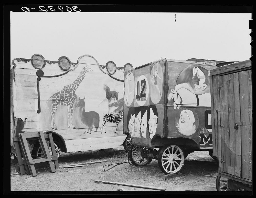 Circus wagons made by Mr. Whitmarsh. Alger [i.e. Archer], Montana by Russell Lee
