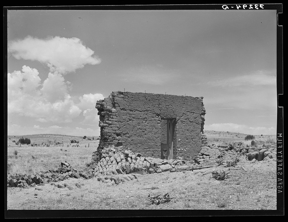 Remains of old bunkhouse of "Walking X" Ranch near Marfa, Texas by Russell Lee