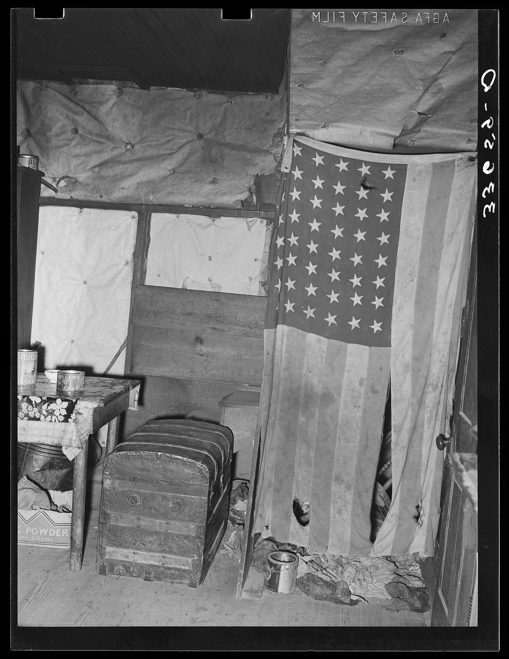 Interior of home of  agricultural day laborer. Wagoner County, Oklahoma by Russell Lee