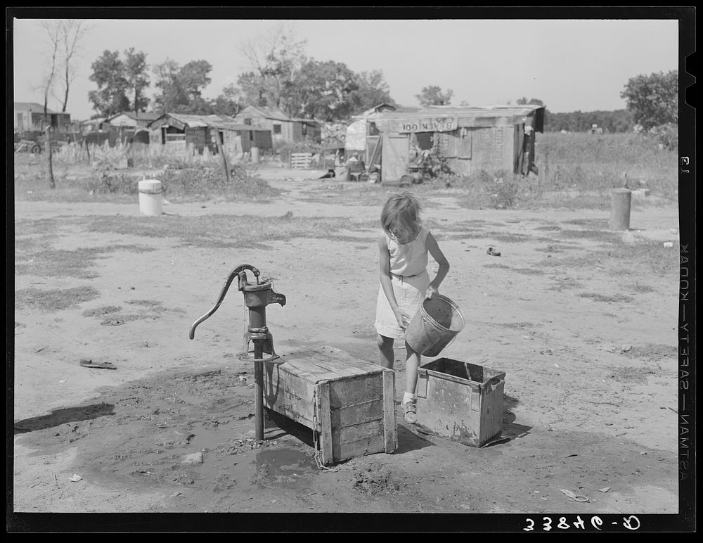 A well, water supply for about a dozen families at Mays Avenue camp. Oklahoma City, Oklahoma. See general caption 21 by…