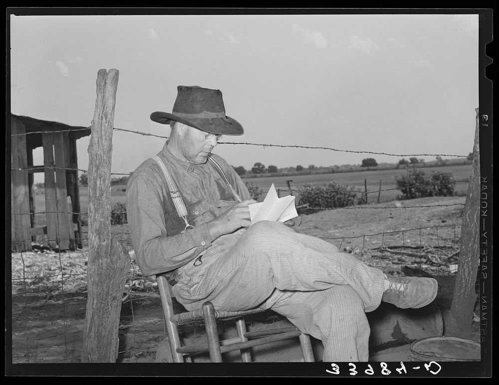 Tenant farmer looking through the mail. Near Muskogee, Oklahoma. See general caption 20 by Russell Lee