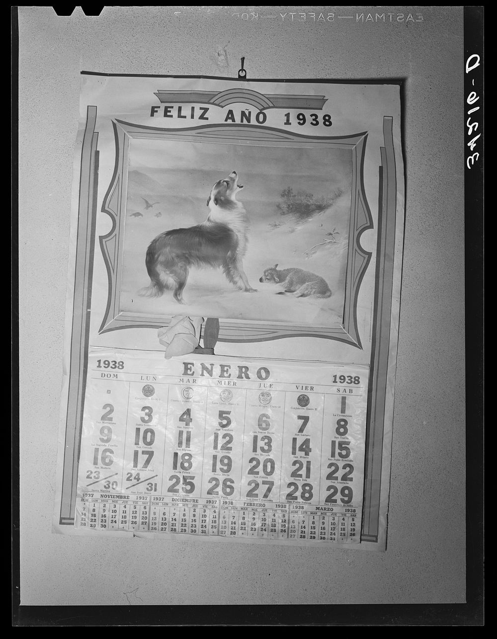 Spanish calender in Spanish-American home near Taos, New Mexico. Taos County by Russell Lee
