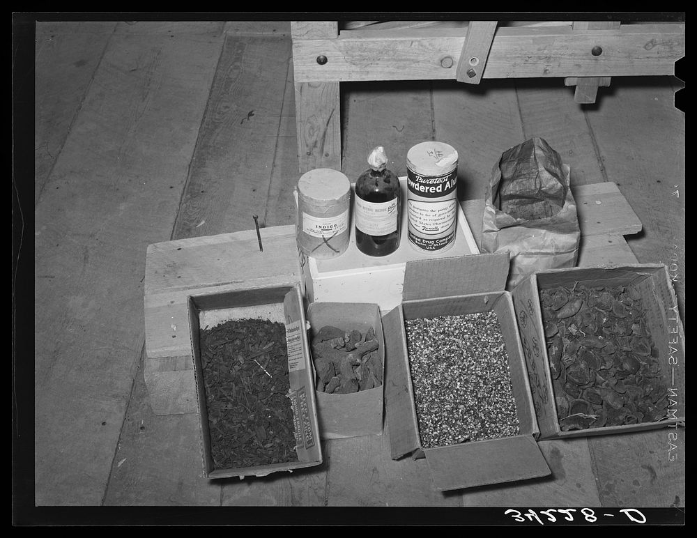 Ingredients used for dying of wool used at WPA (Works Progress Administration/Work Projects Administration) weaving project.…