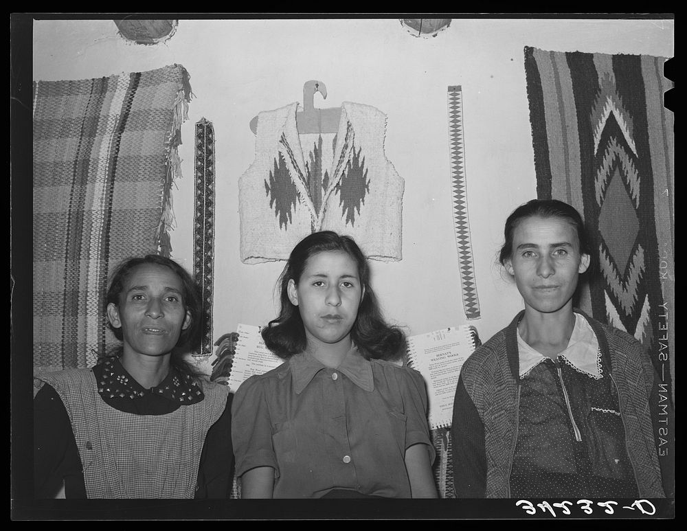 Spanish-American women, members of the WPA (Works Progress Administration/Work Projects Administration) weaving project at…