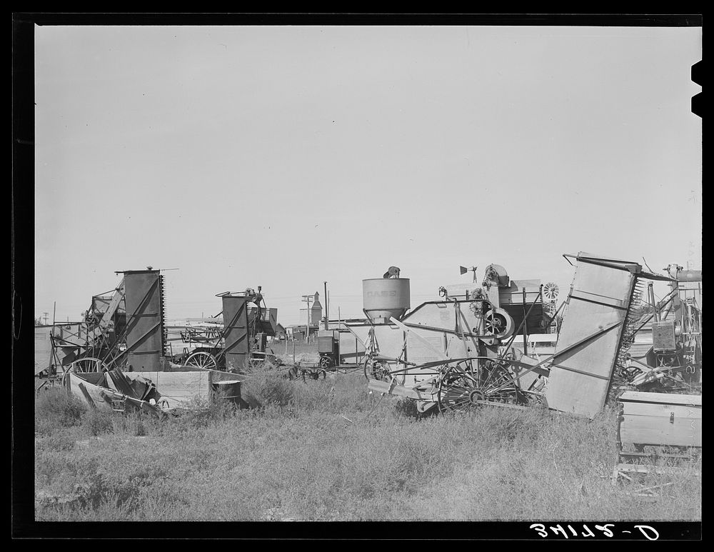 Repossessed combines in lot at Springfield. Baca County, Colorado by Russell Lee