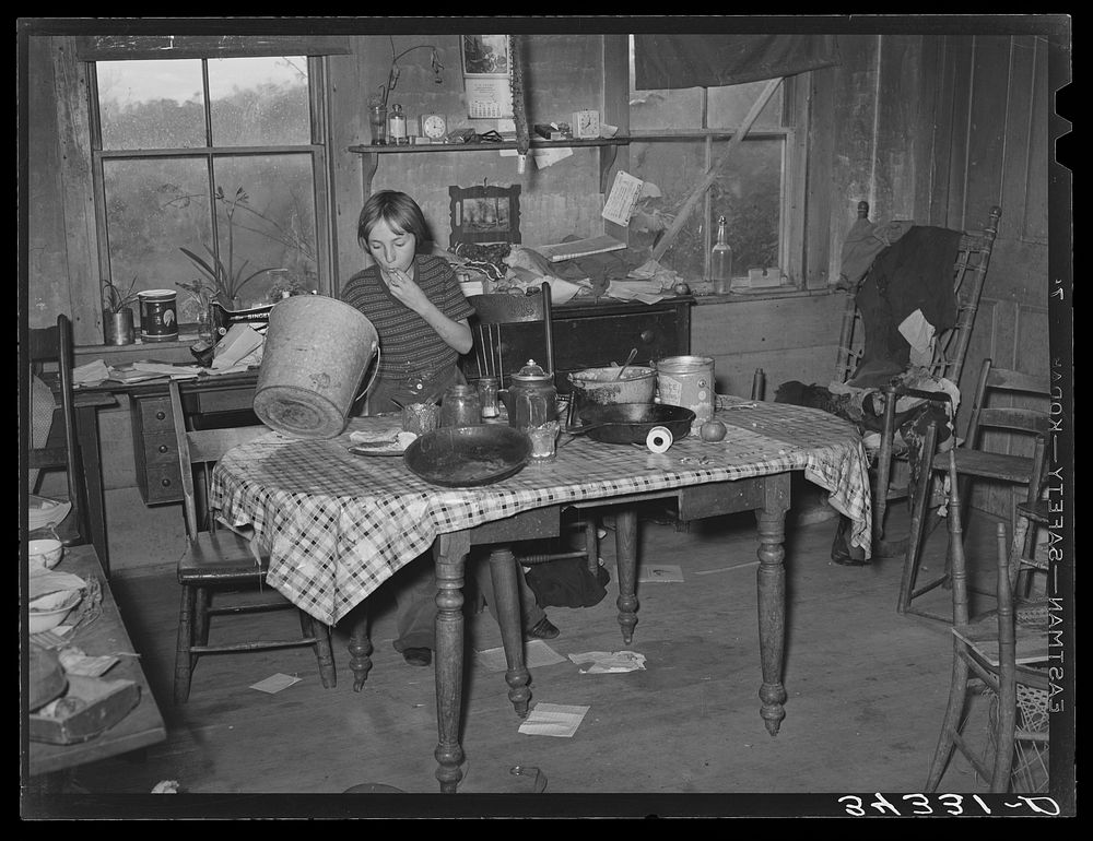 Kitchen on FSA (Farm Security Administration) client farm home near Bradford, Vermont. Orange County by Russell Lee