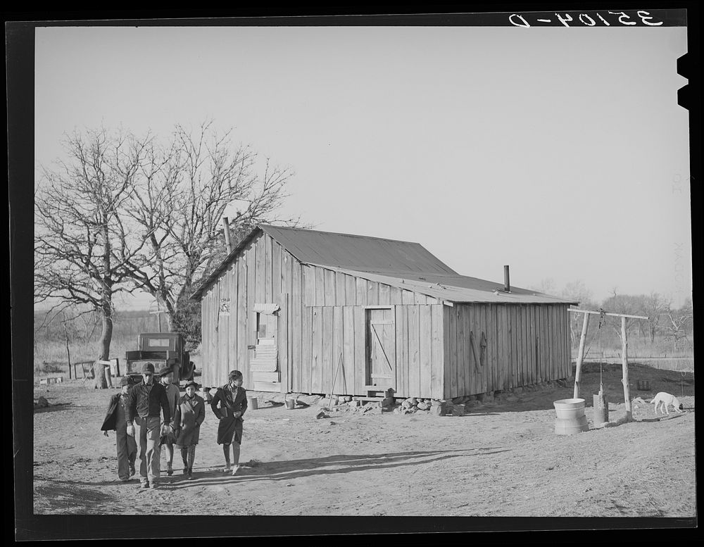 Children of Pomp Hall,  tenant farmer, leaving for school in the early morning. Creek County, Oklahoma. See general caption…