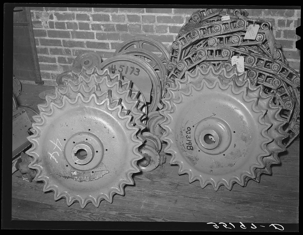 Tractor parts. Farm equipment warehouse, Oklahoma City, Oklahoma by Russell Lee