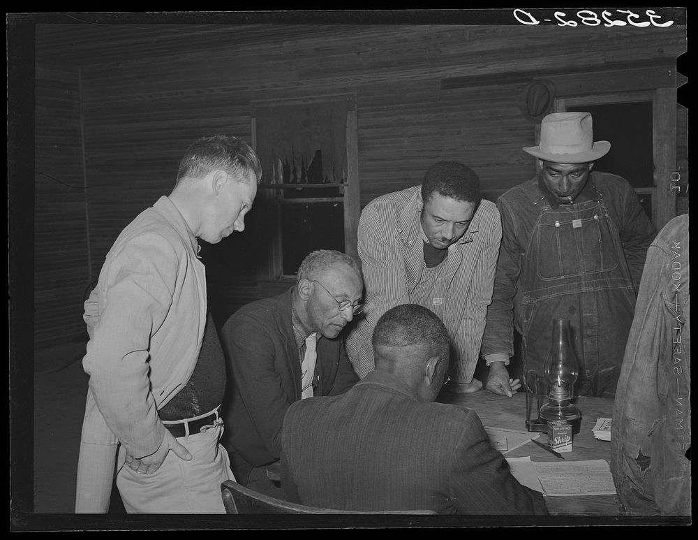 Officials of agricultural workers union at Tabor, Oklahoma by Russell Lee