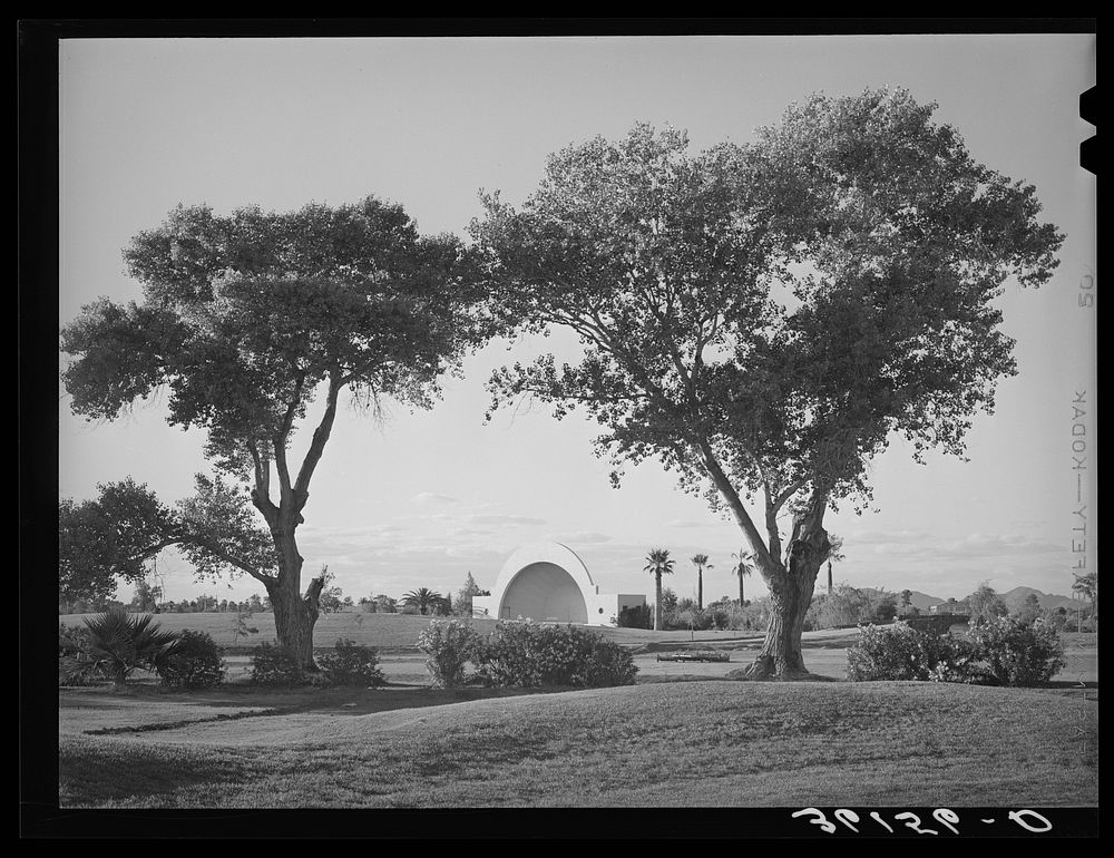 Municipal band shell seen from the golf course. Phoenix, Arizona by Russell Lee
