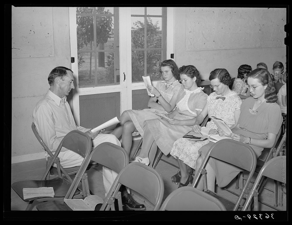 Sunday school in the community building at the Casa Grande Farms. Pinal County, Arizona by Russell Lee