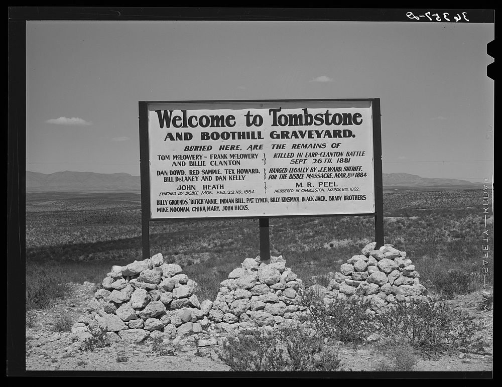 Sign on outskirts of Tombstone, Arizona by Russell Lee