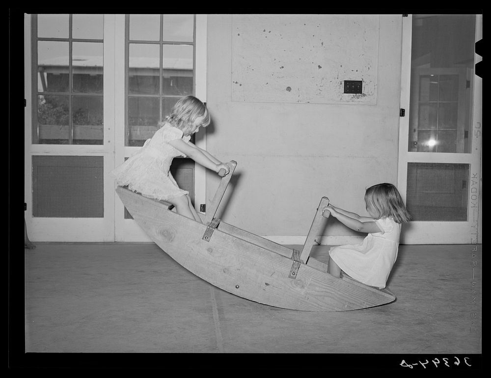 Children playing at the WPA (Work Projects Administration) nursery school. Casa Grande Valley Farms, Pinal County, Arizona…