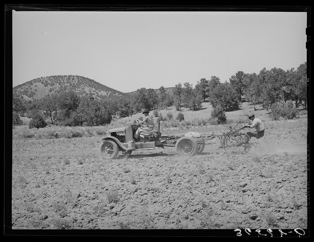 Tractor adapted from truck on farm at Pie Town, New Mexico by Russell Lee