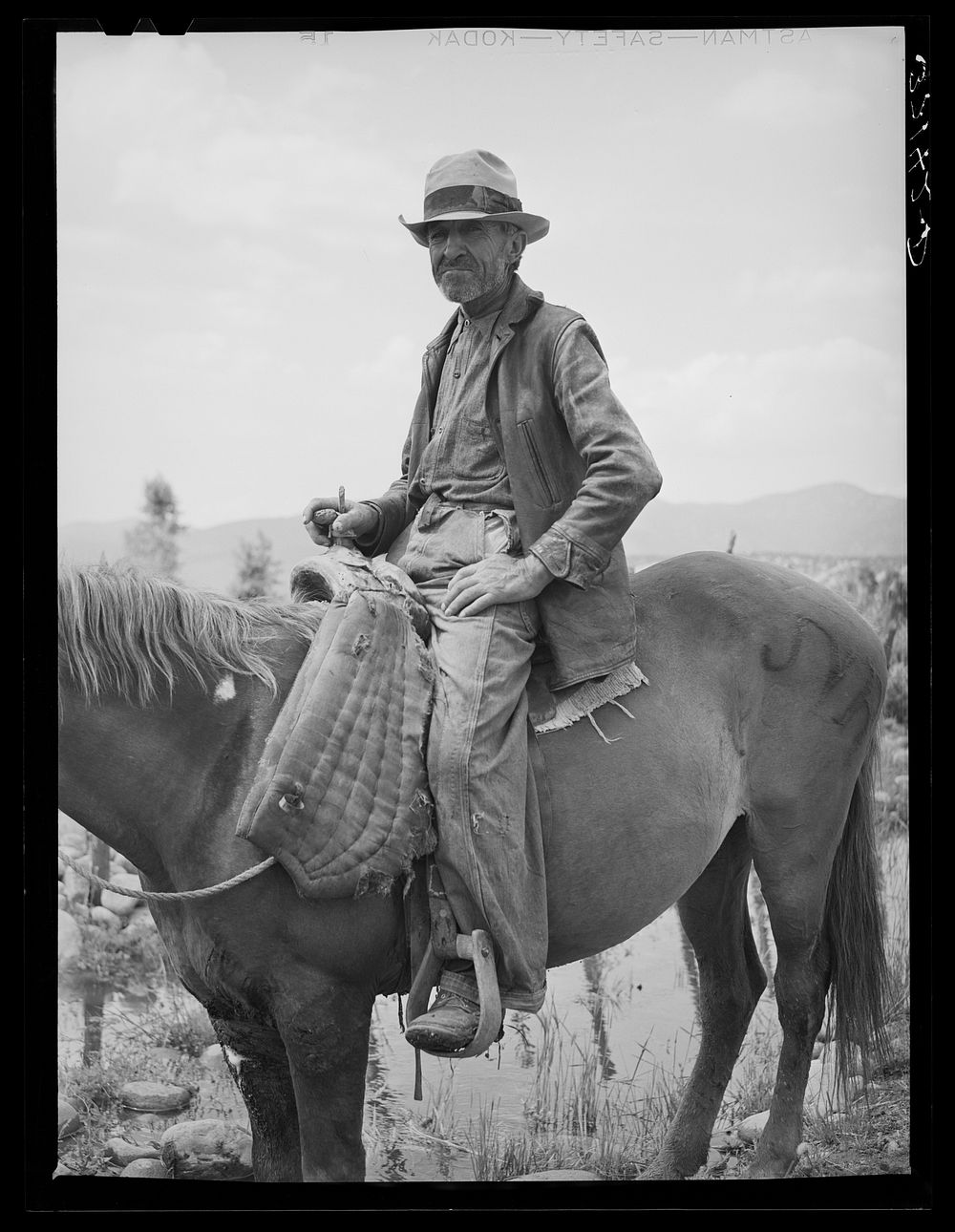 Spanish-American farmer on his horse. Rodarte, New Mexico by Russell Lee