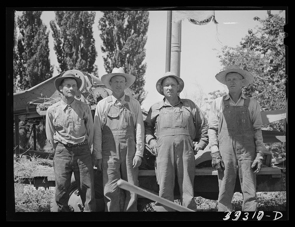 Members of FSA (Farm Security Administration) cooperative (Harper hay chopper). Box Elder County, Utah by Russell Lee