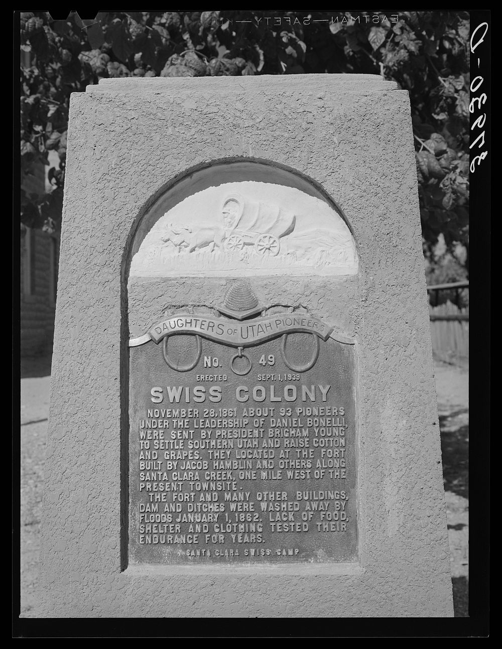 Monument to the pioneers. Santa Clara, Utah. See general caption by Russell Lee
