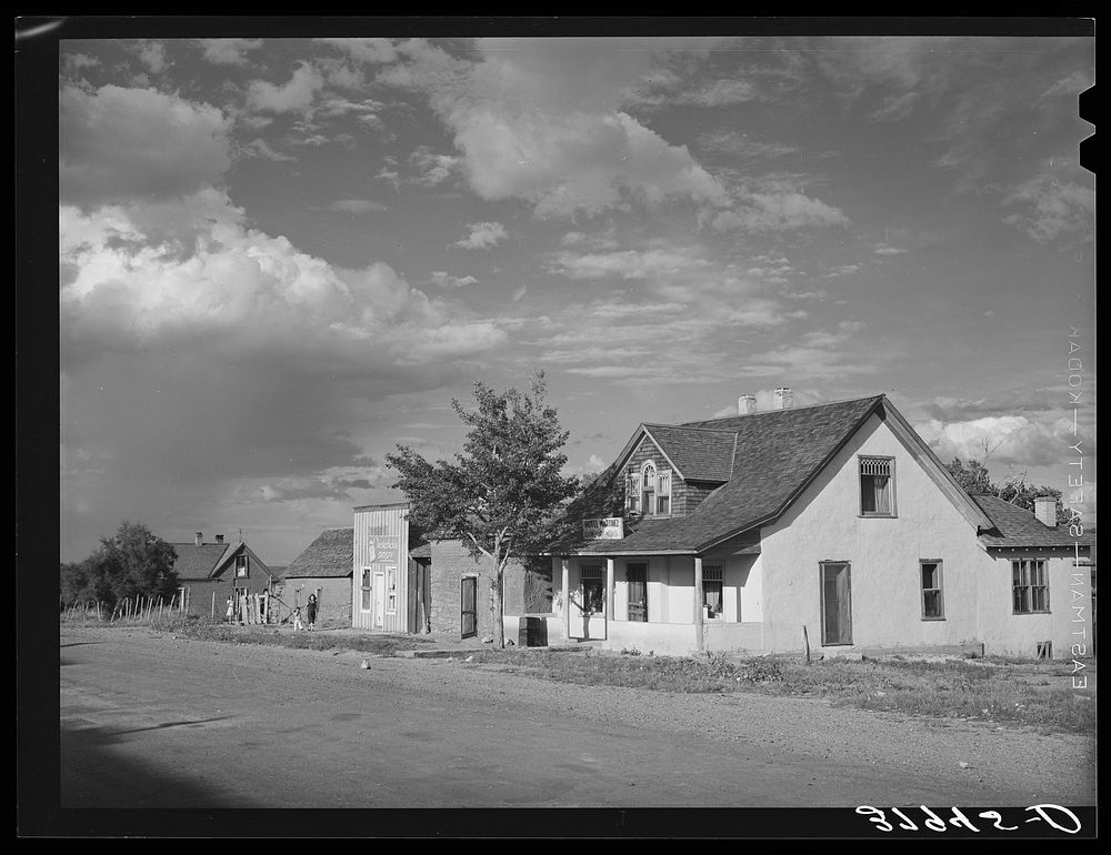 Hotel and other buildings on main street of Concho, Arizona by Russell Lee