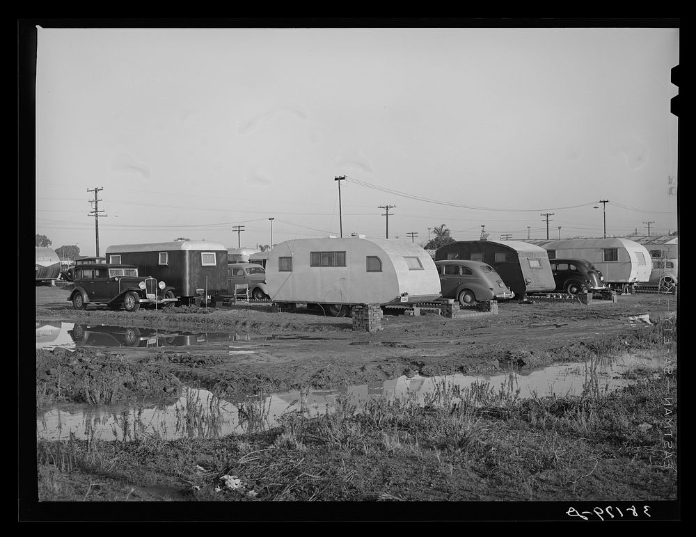 [Untitled photo, possibly related to: Sunset Trailer Camp, San Diego, California. The majority of the workers who have come…