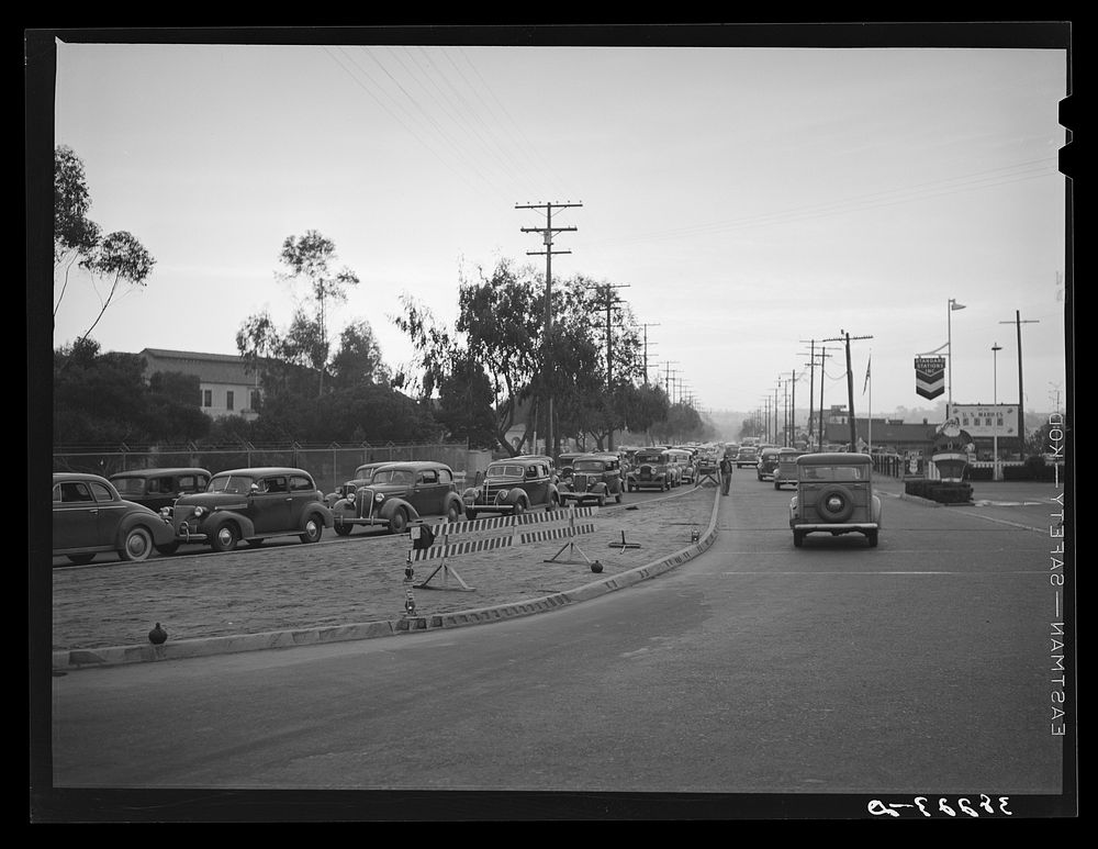 Traffic at intersection. San Diego, California by Russell Lee