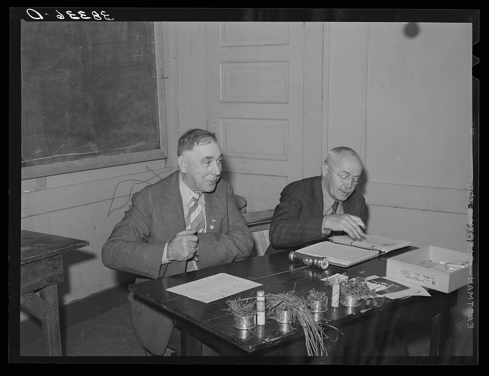 Officers of Farm Bureau presiding at meeting at Gold Hill, California by Russell Lee