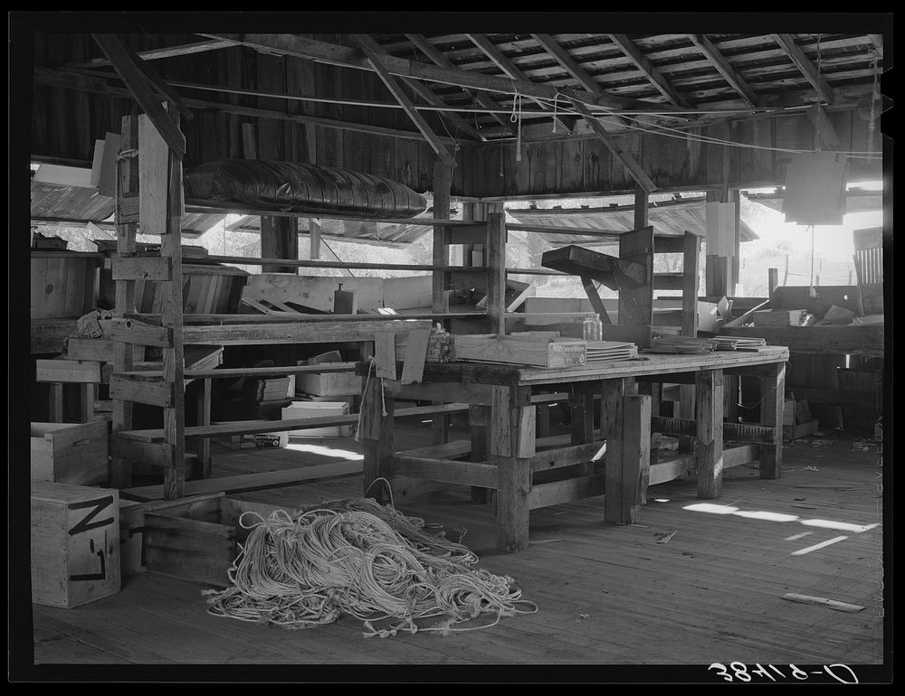 [Untitled photo, possibly related to: Packing shed of fruit farmer. Placer County, California] by Russell Lee