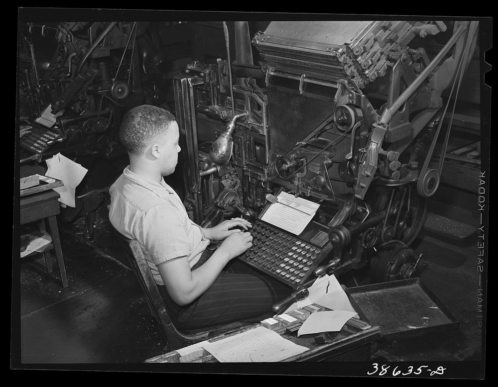 Linotype operator. Chicago, Illinois by Russell Lee