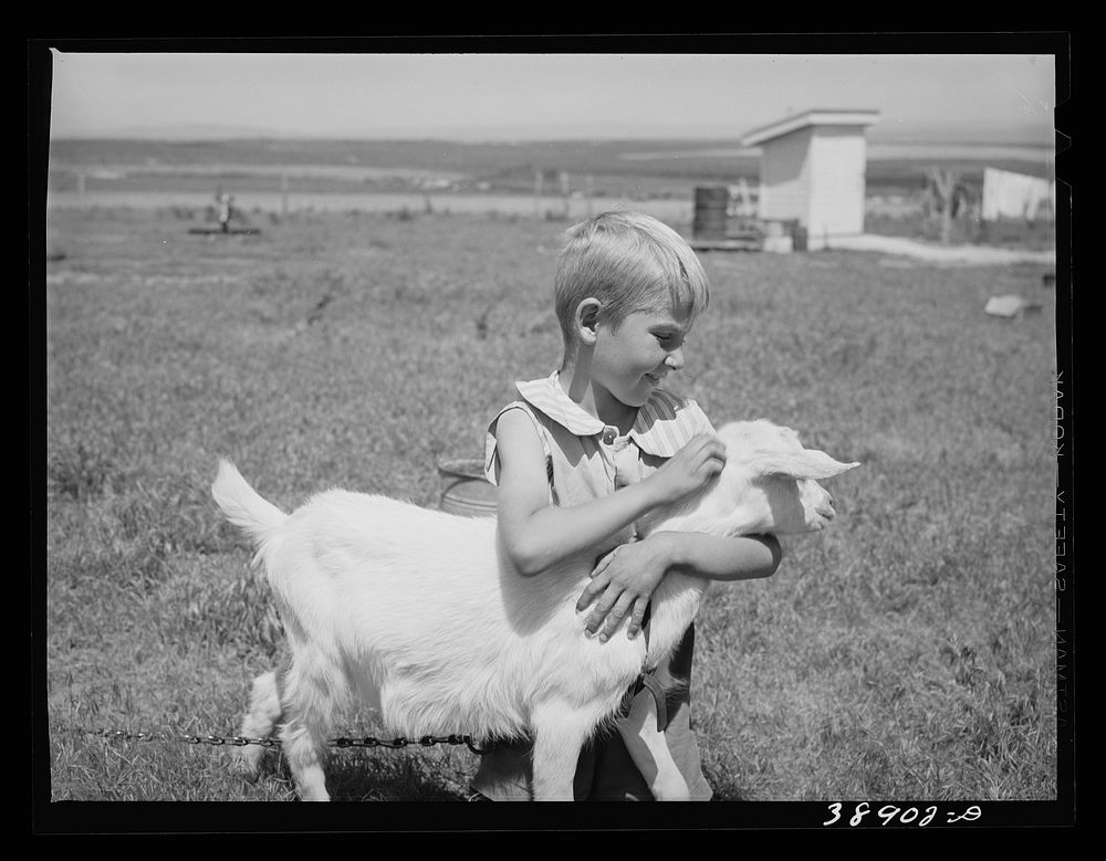 One of Mr. Browning's sons with his pet goat. They are FSA (Farm Security Administration) rehabilitation clients living on…