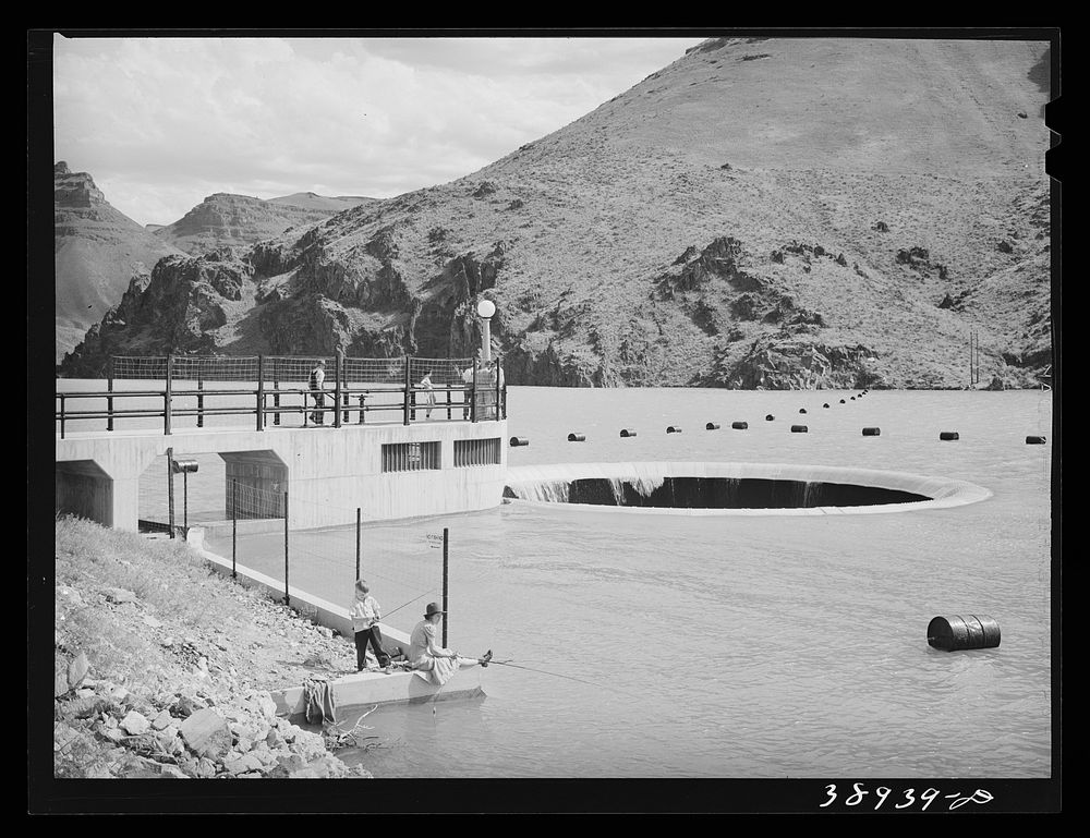 Glory hole of the Owyhee Reservoir. Water for the Vale-Owyhee irrigation project is impounded here. Malheur County, Oregon…