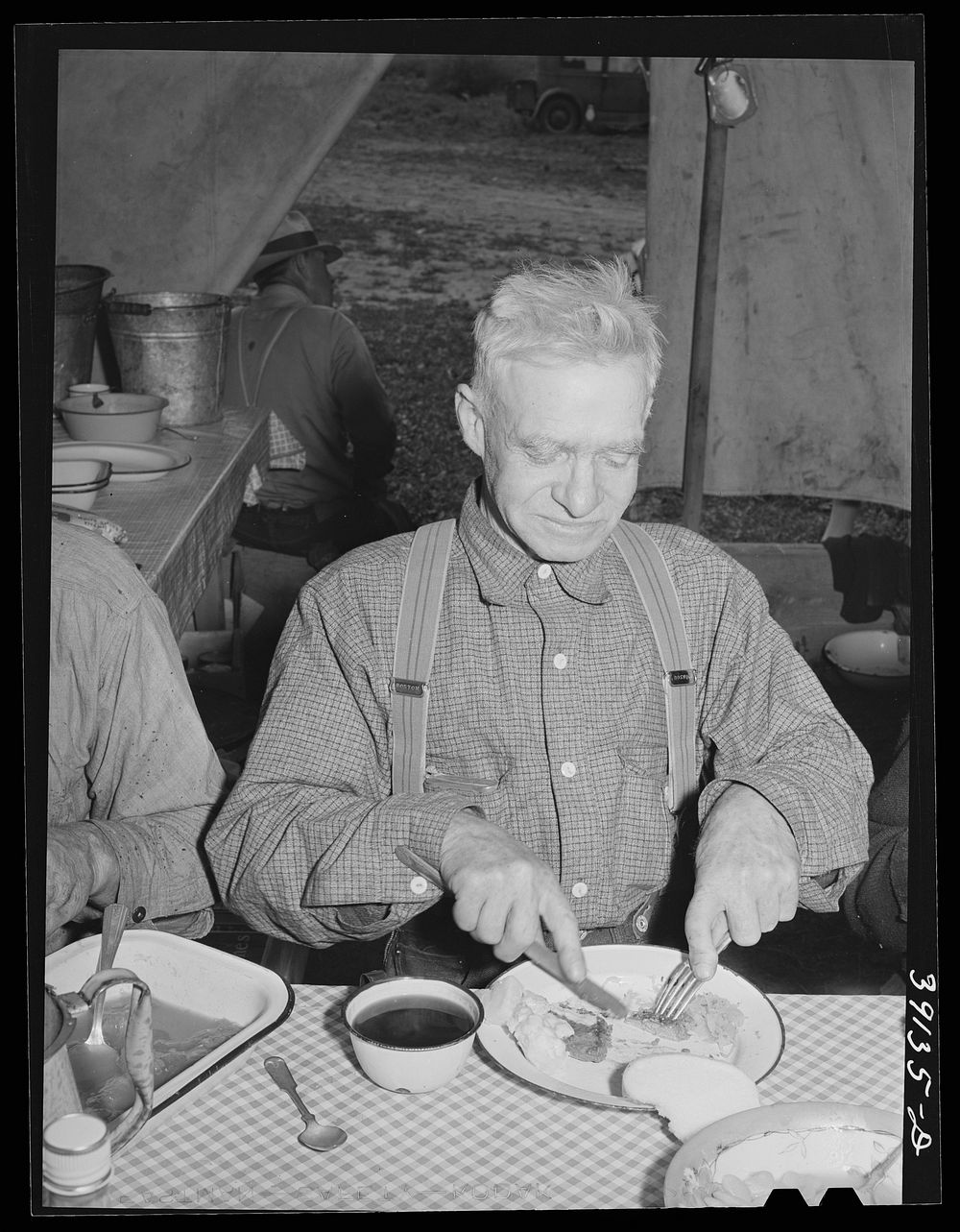 Oldtime sheepman who was visiting the sheep shearers' outfit for dinner. Ranch in Malheur County, Oregon. He predicted…