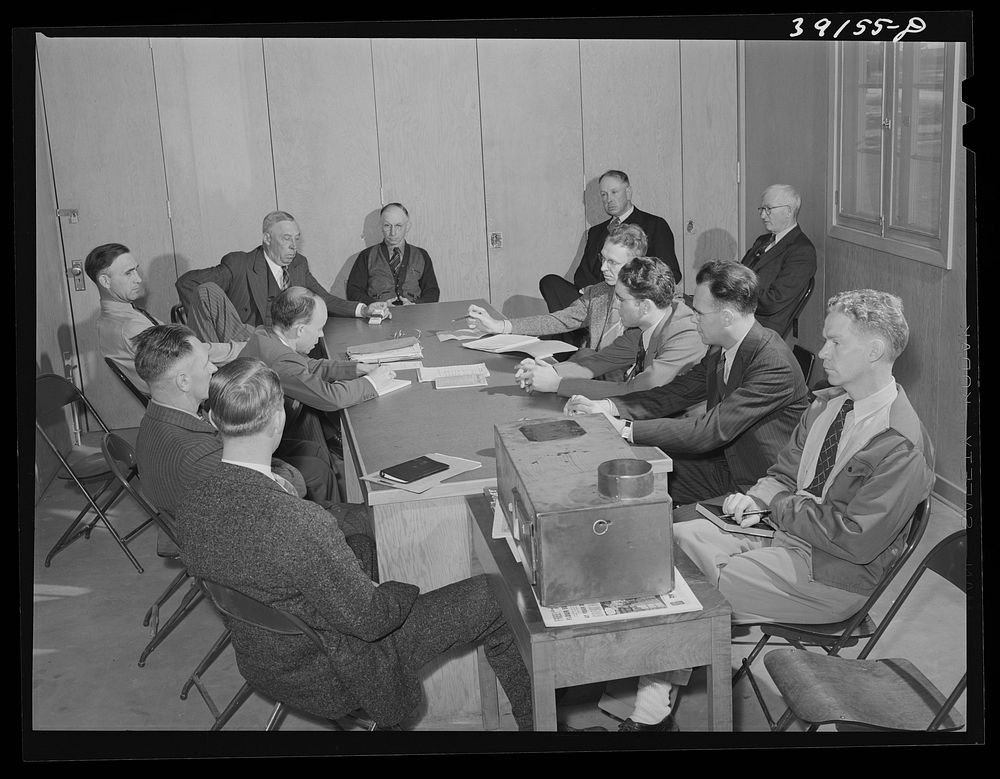 Meeting of managers of the FSA (Farm Security Administration) migratory labor camps in Idaho, both permanent and mobile.…