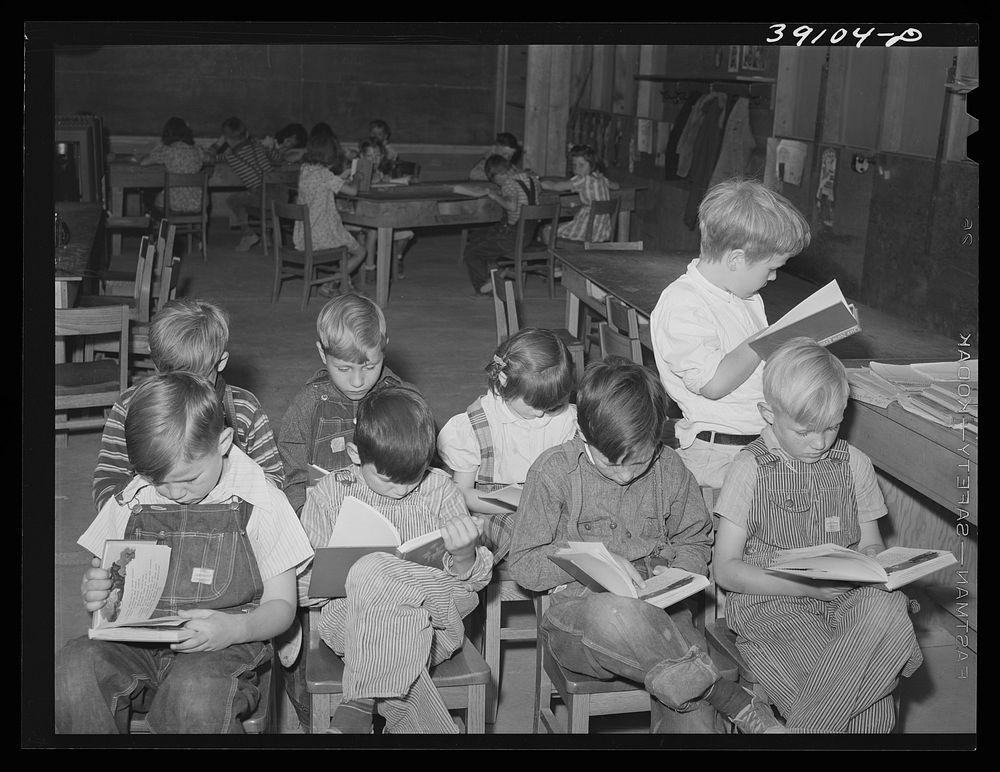 Children in school at the FSA (Farm Security Administration) farm workers' camp. Caldwell, Idaho. Caldwell did not have room…