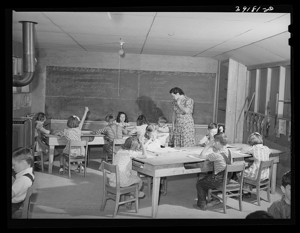 School at the FSA (Farm Security Administration) farm workers' camp. Caldwell, Idaho by Russell Lee