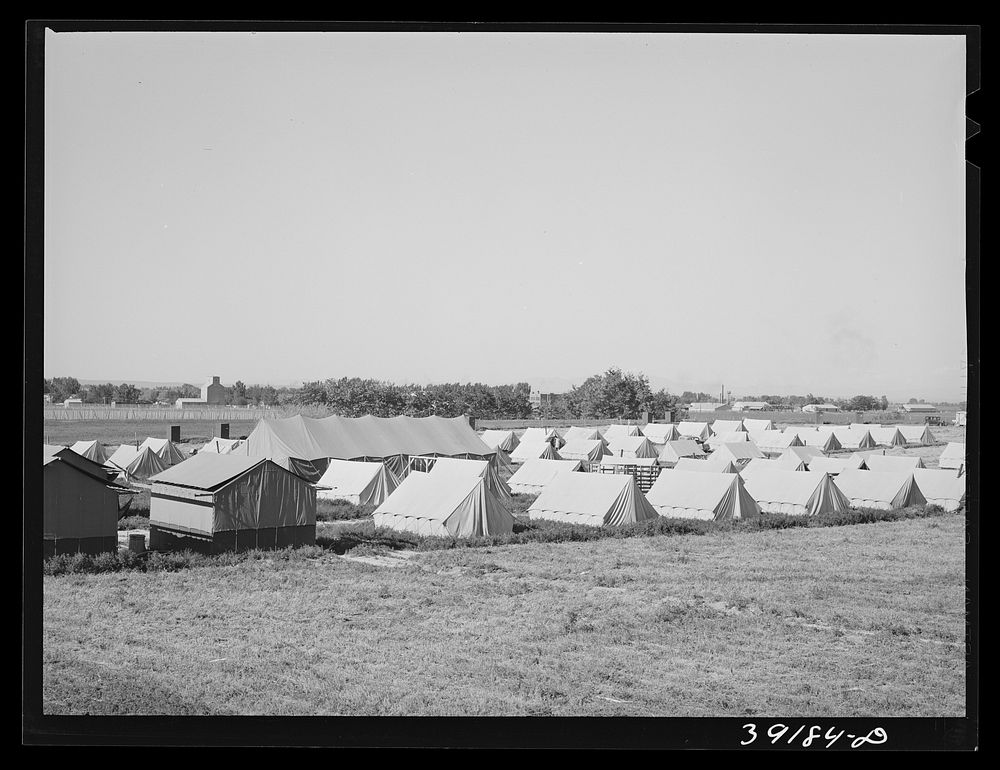 Tents at FSA (Farm Security Administration) migratory labor camp mobile unit. Wilder, Idaho by Russell Lee