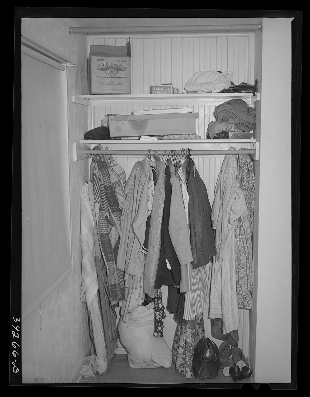 Closet in bedroom of house at the Kearney-Mesa housing project. San Diego, California by Russell Lee