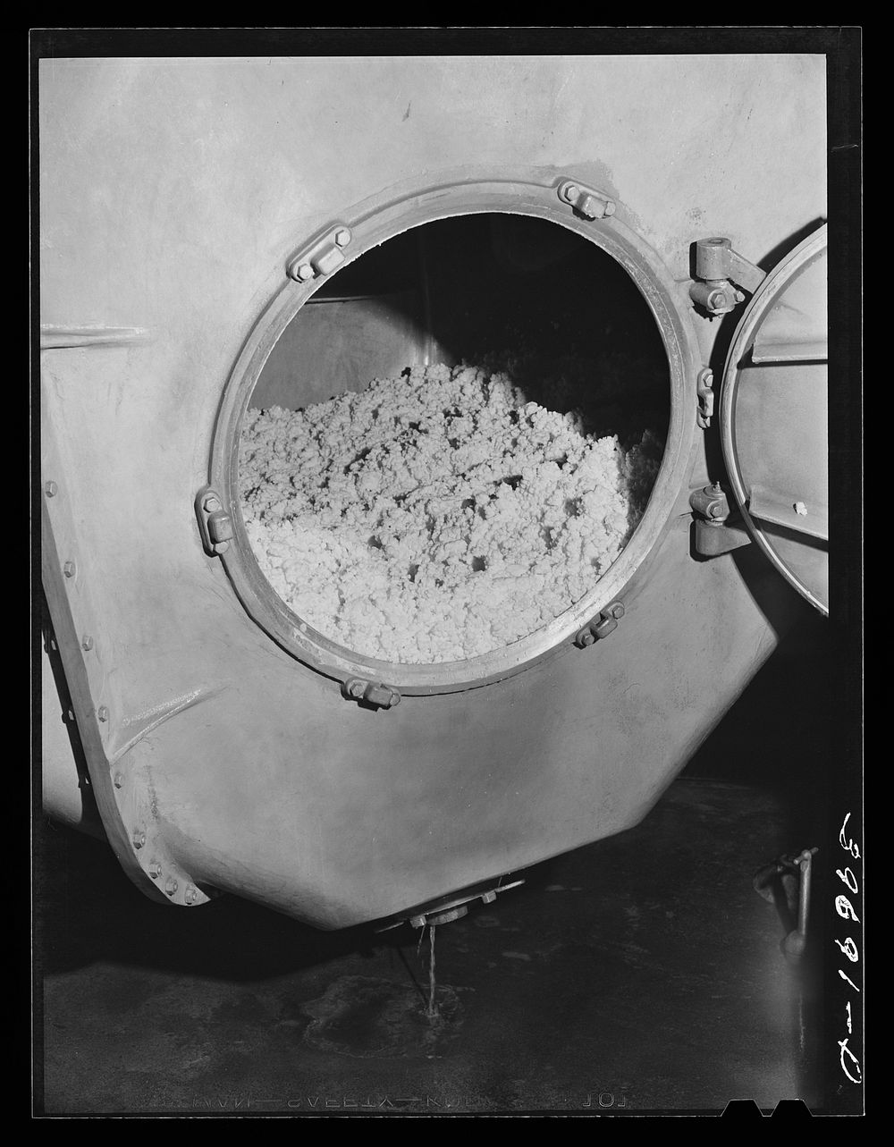 Butter in churn at the Dairymen's Cooperative Creamery. Caldwell, Canyon County, Idaho by Russell Lee