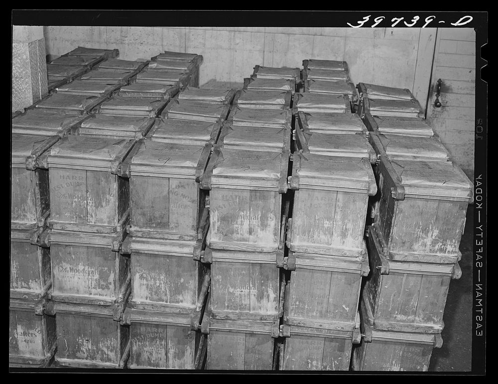 Tubs of butter at the Dairymen's Cooperative Creamery. Caldwell, Canyon County, Idaho by Russell Lee
