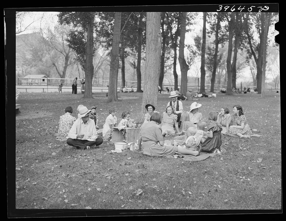 [Untitled photo, possibly related to: Picnicking on the Fourth of July. Vale, Oregon] by Russell Lee
