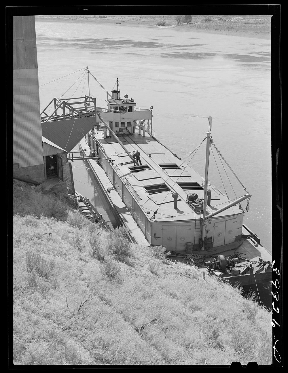 Barge which will carry bulk wheat from Port Kelly to Portland. Walla Walla, Washington by Russell Lee