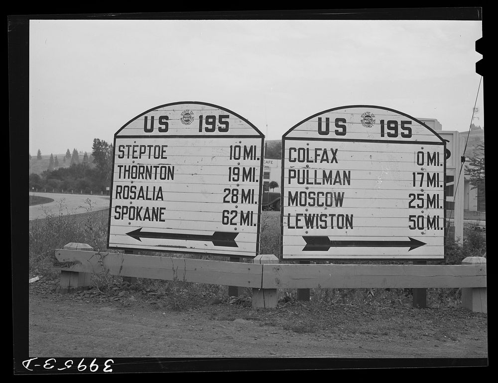 Highway sign at Colfax. Whitman County, Washington by Russell Lee