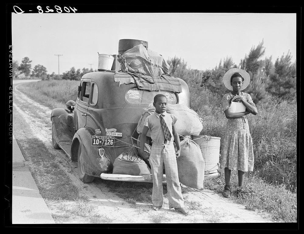 Group of Florida migrants on their way to Cranberry, New Jersey, to pick potatoes. Near Shawboro, North Carolina. Sourced…