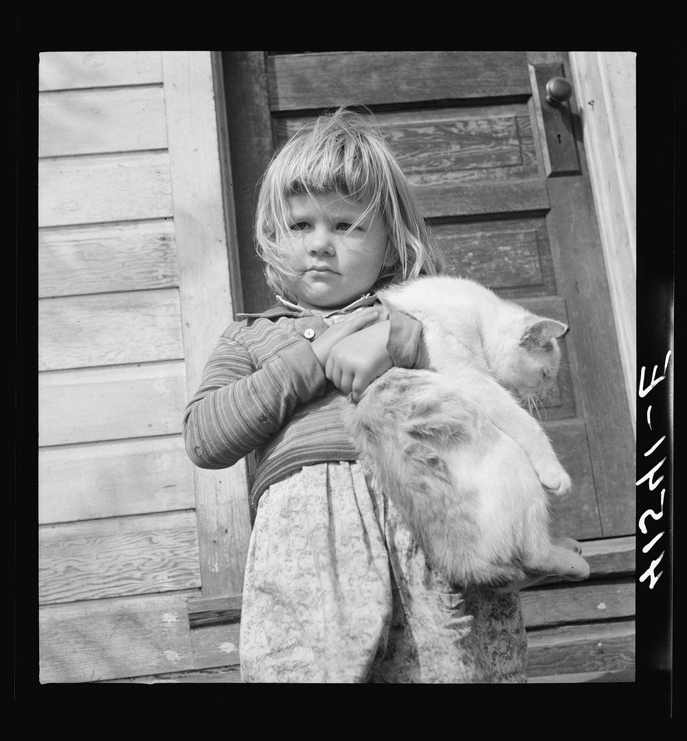 [Untitled photo, possibly related to: Small daughter of Mr. Uhro Miki, Finnish farmer in the submarginal area of Rumsey…