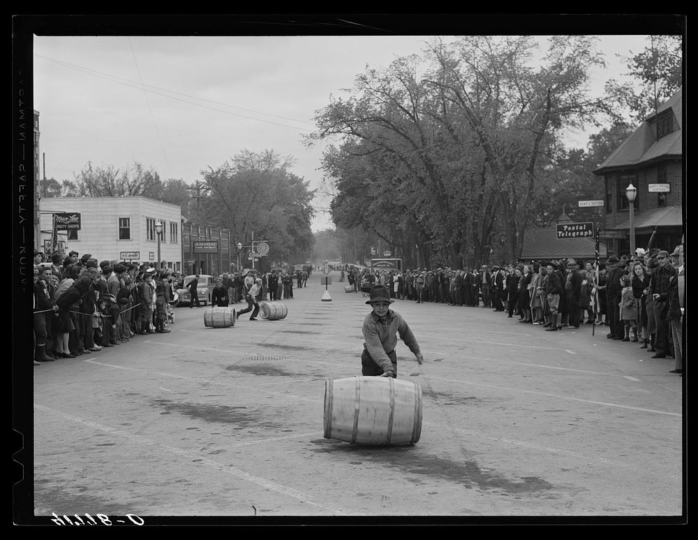One of the winners of the boy's race at the barrel rolling contest in Presque Isle, Maine. Sourced from the Library of…