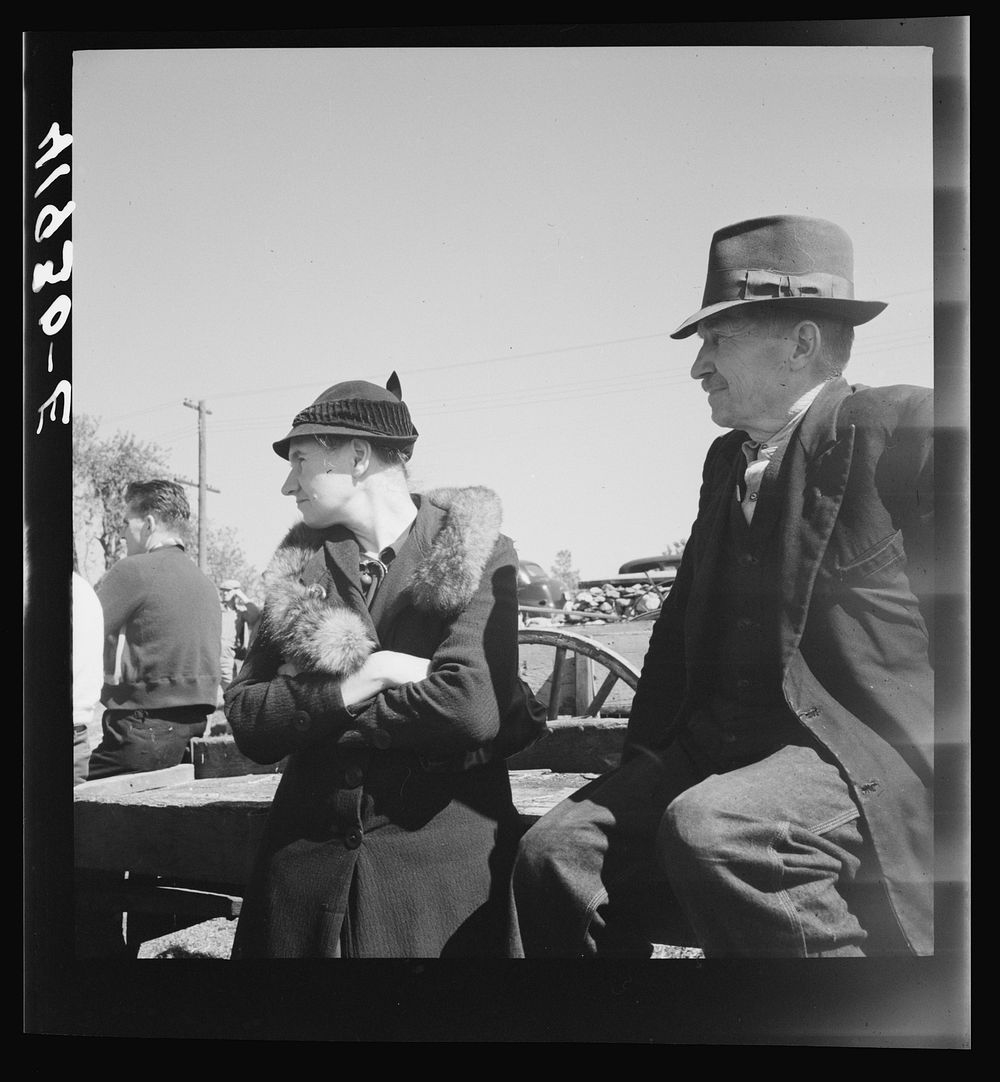 An old couple listening to the auctioneer at the sale of Mr. Anthony Yecek's farm. Derby, Connecticut. Sourced from the…