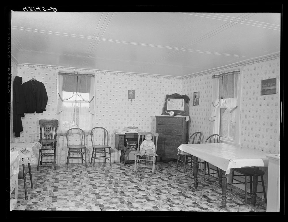 Interior of home of FSA (Farm Security Administration) client, potato farmer near Lille, Maine. Sourced from the Library of…