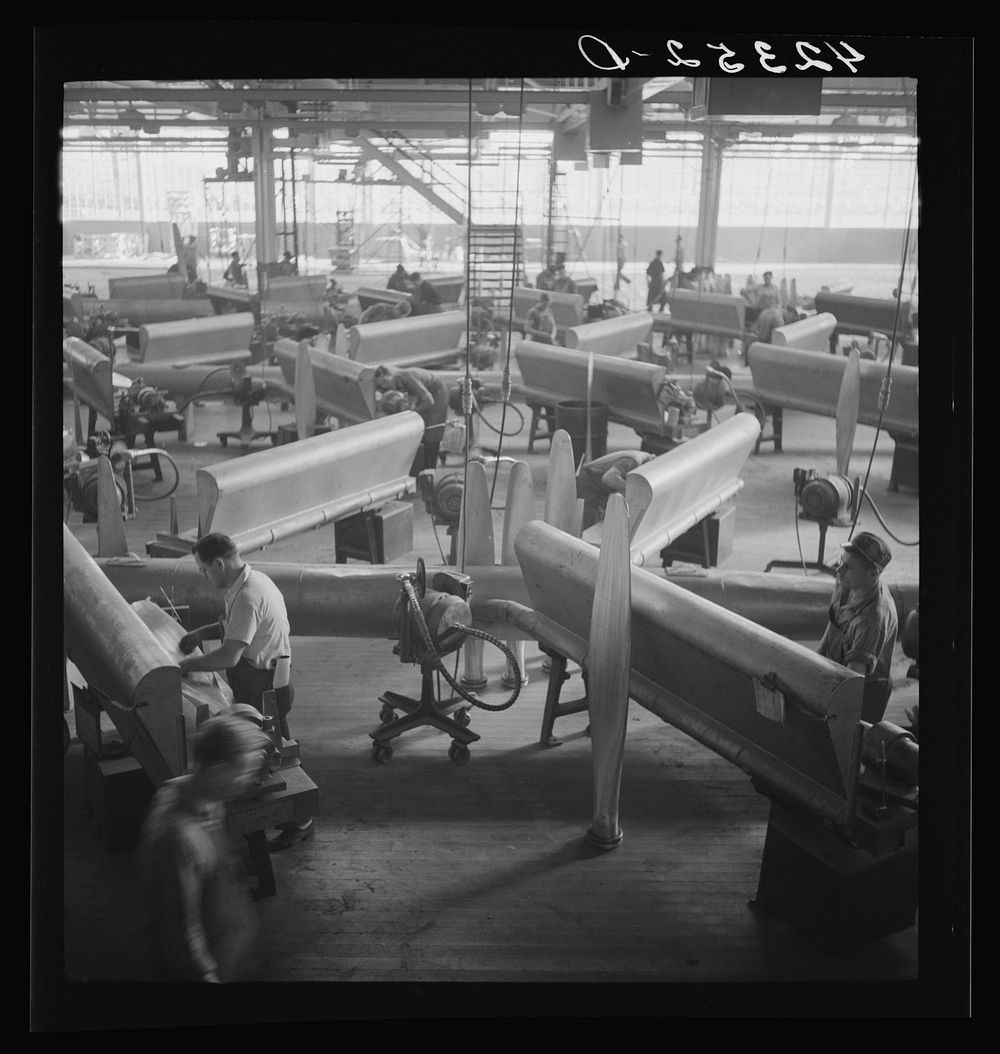 General view of propeller grinding and finishing operations at Hamilton Standard Propeller Corporation. East Hartford…