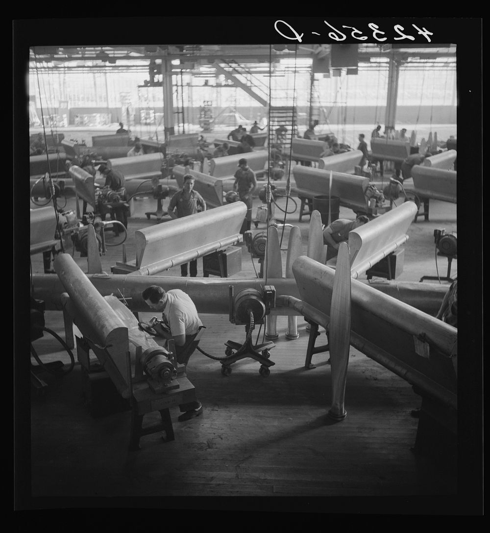 General view of propeller grinding and finishing operations at the Hamilton Standard Propeller Corporation. Connecticut.…