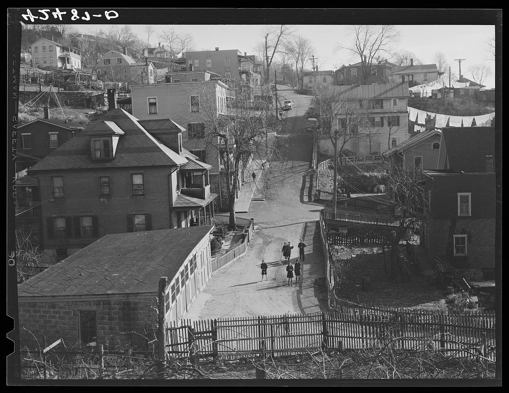 Children on one of the many steep streets of Ansonia, Connecticut. Sourced from the Library of Congress.