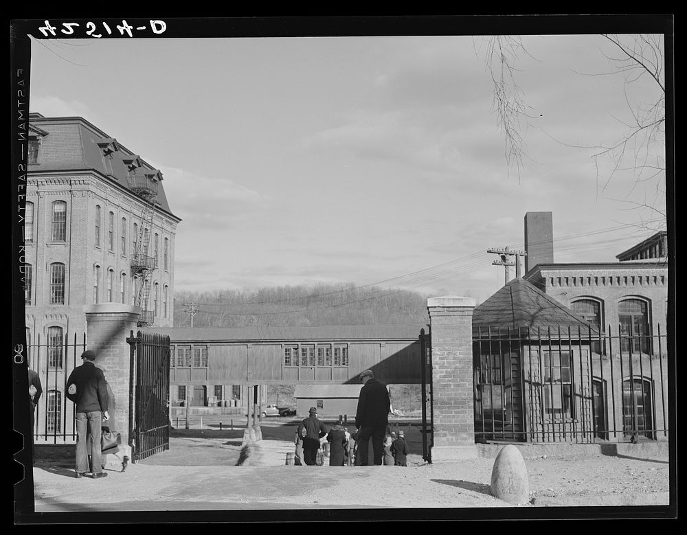 [Untitled photo, possibly related to: Employees leaving the Denomah Mills in Taftville, Connecticut, at the end of the…